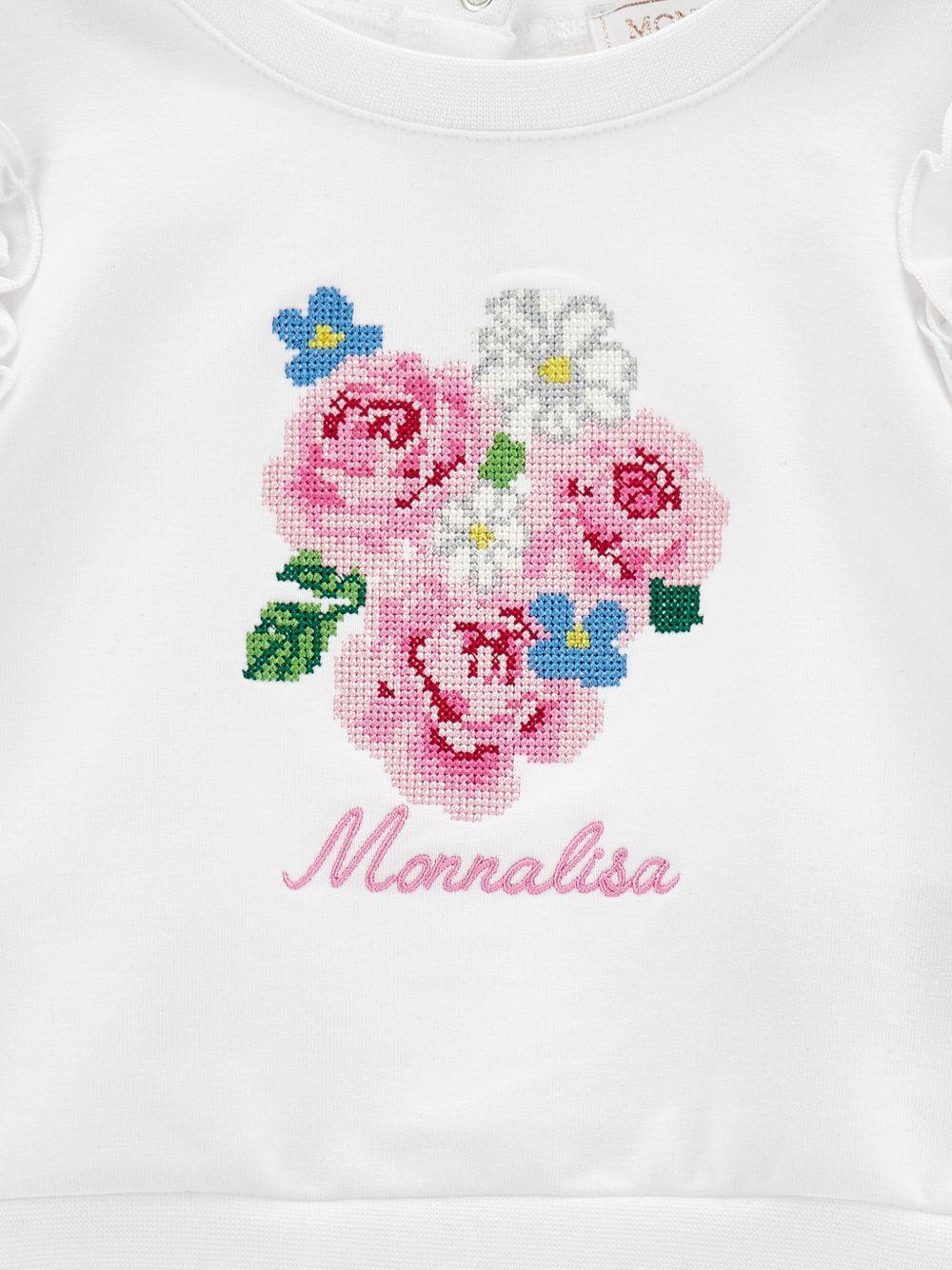 Felpa per neonata Monnalisa bianca con ricamo floreale sul davanti 39G604 7007 0099 MONNALISA KIDS 