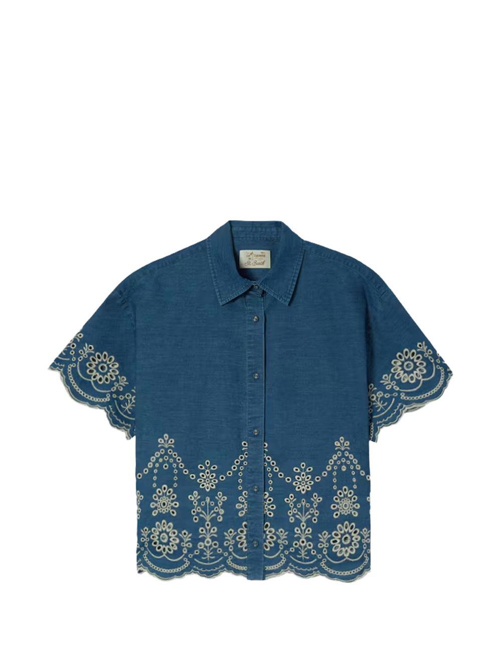 Camicia per donna MC2 Saint Barth in denim con ricamo a fiori CEM0001 00473L MC2 ST. BARTH 