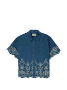 Camicia per donna MC2 Saint Barth in denim con ricamo a fiori CEM0001 00473L MC2 ST. BARTH 