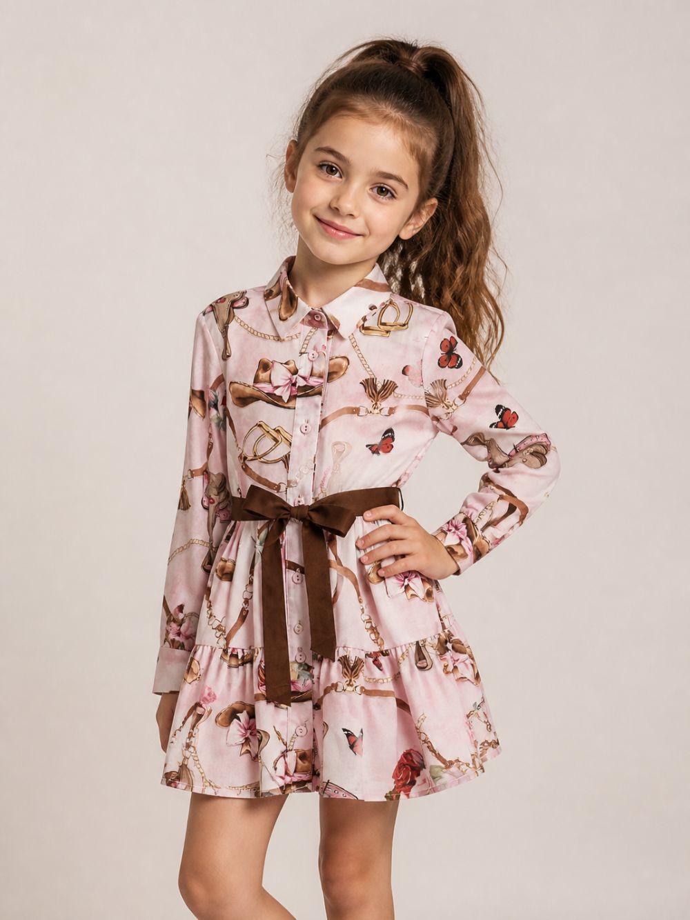 Abito per bambina Monnalisa Kids rosa con stampa grafica all-over 11H912 8622 094F MONNALISA KIDS 