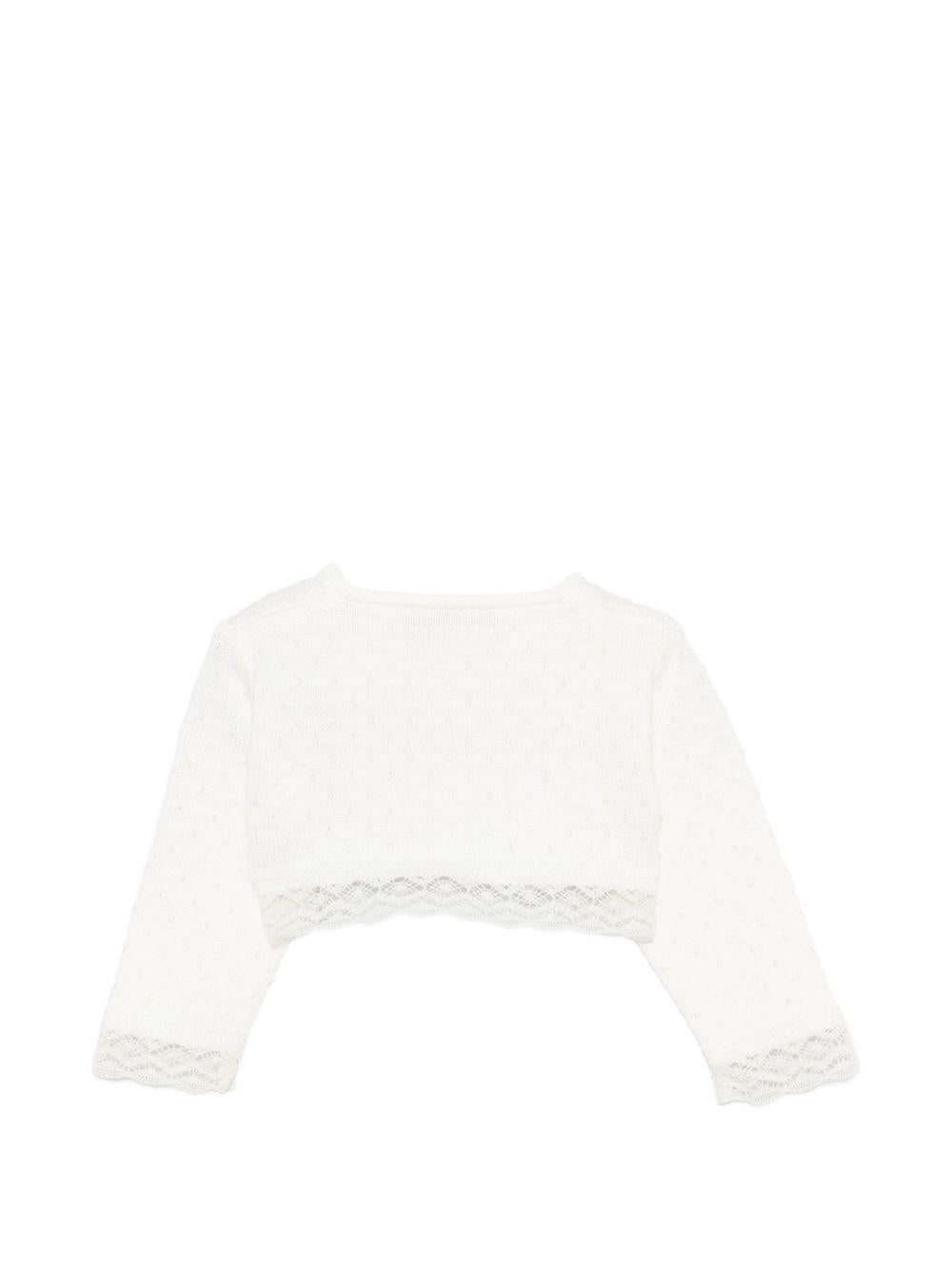 Cardigan per neonata Paz Radriguez bianco con finiture in pizzo 001-123245 6062 PaZ RODRIGUEZ 