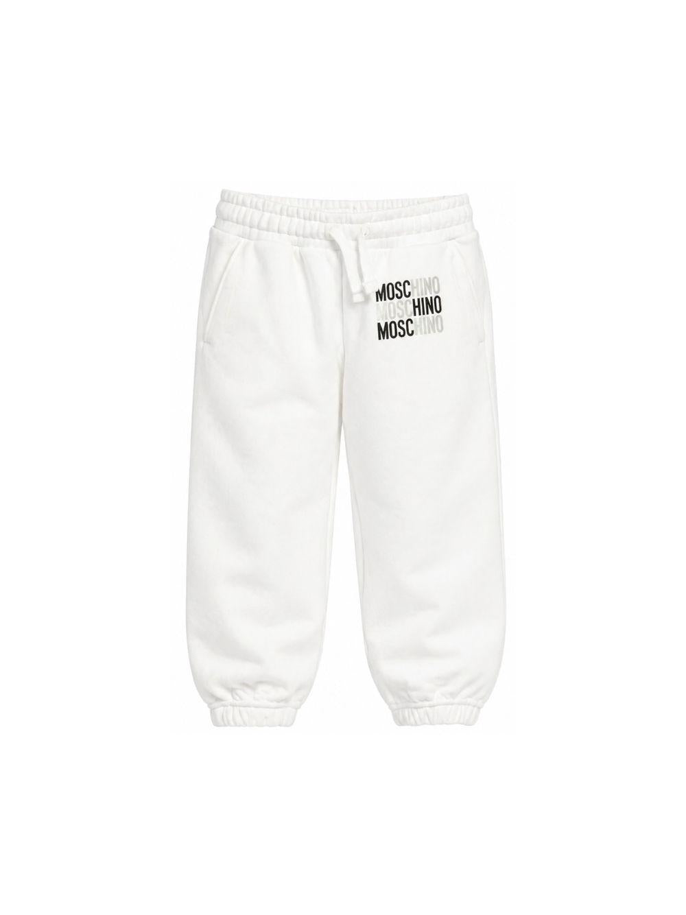 Pantaloni sportivi per bambino Moschino Kids bianchi con logo sul davanti HMP07CLCA32 10063 MOSCHINO KIDS 