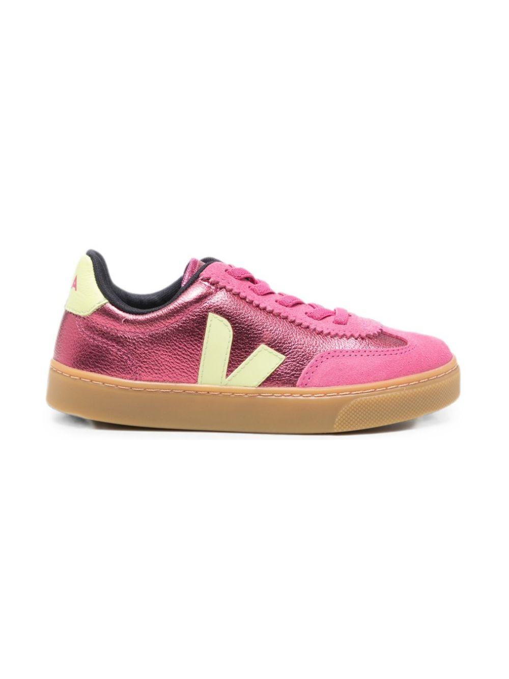Sneakers per bambina Veja Kids rosa metallica con logo stampato SY2021816 AZALEA LIMO VEJA KIDS 