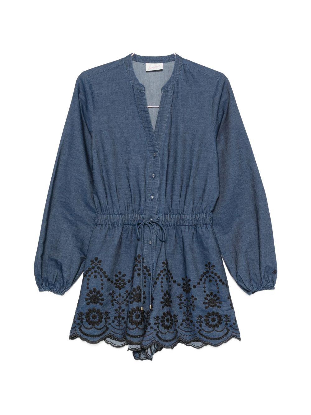 Tuta intera da donna MC2 Saint Barth in denim con ricamo floreale LNY0001 08006L MC2 ST. BARTH 