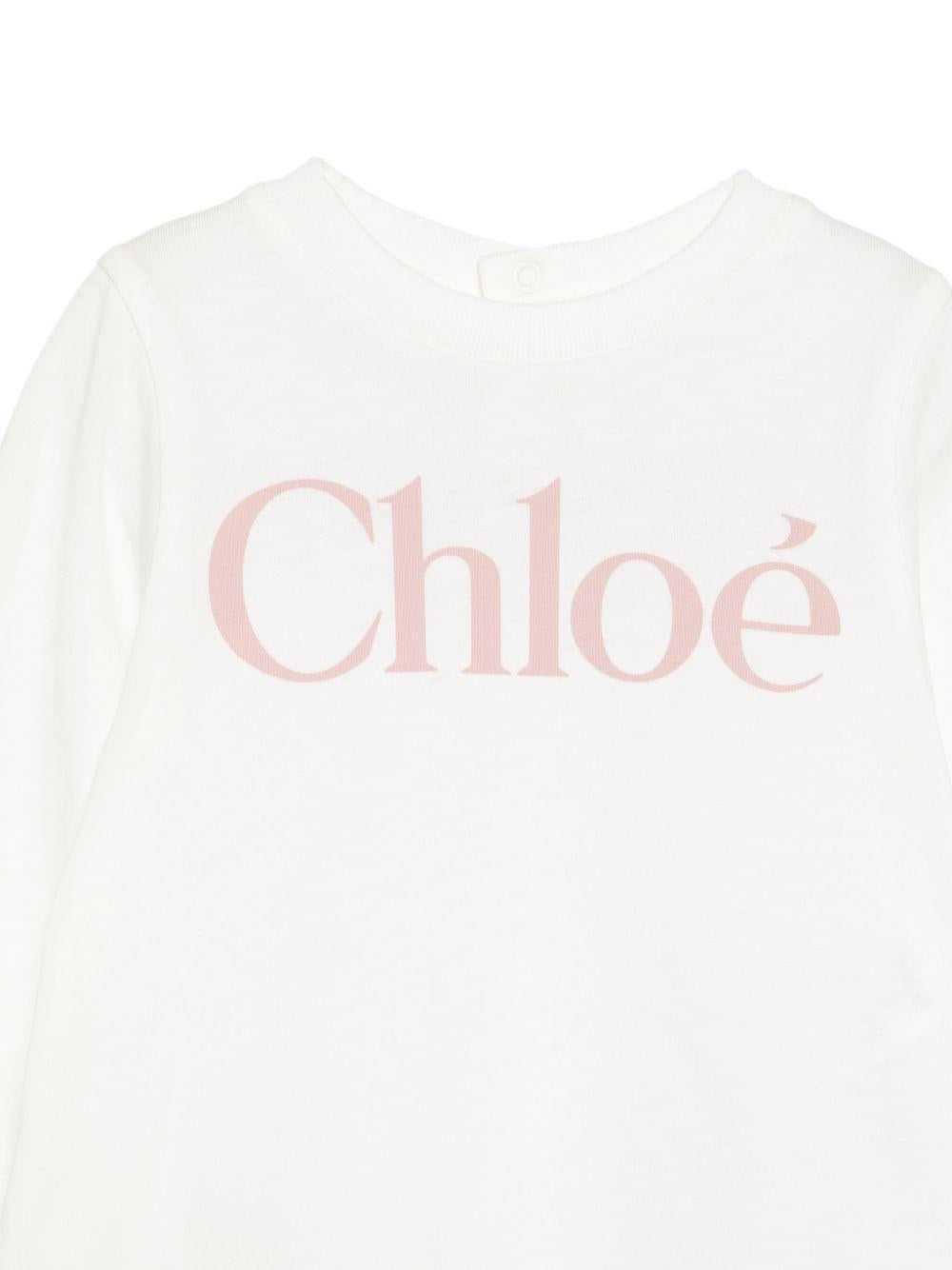 T-shirt per neonata Chloé Kids bianca con logo sul davanti C21362 117 CHLOE' KIDS 
