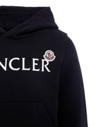 Felpa per bambino Moncler Enfant nera con cappuccio e logo ricamato K29548G00017899PS 999 MONCLER ENFANT 