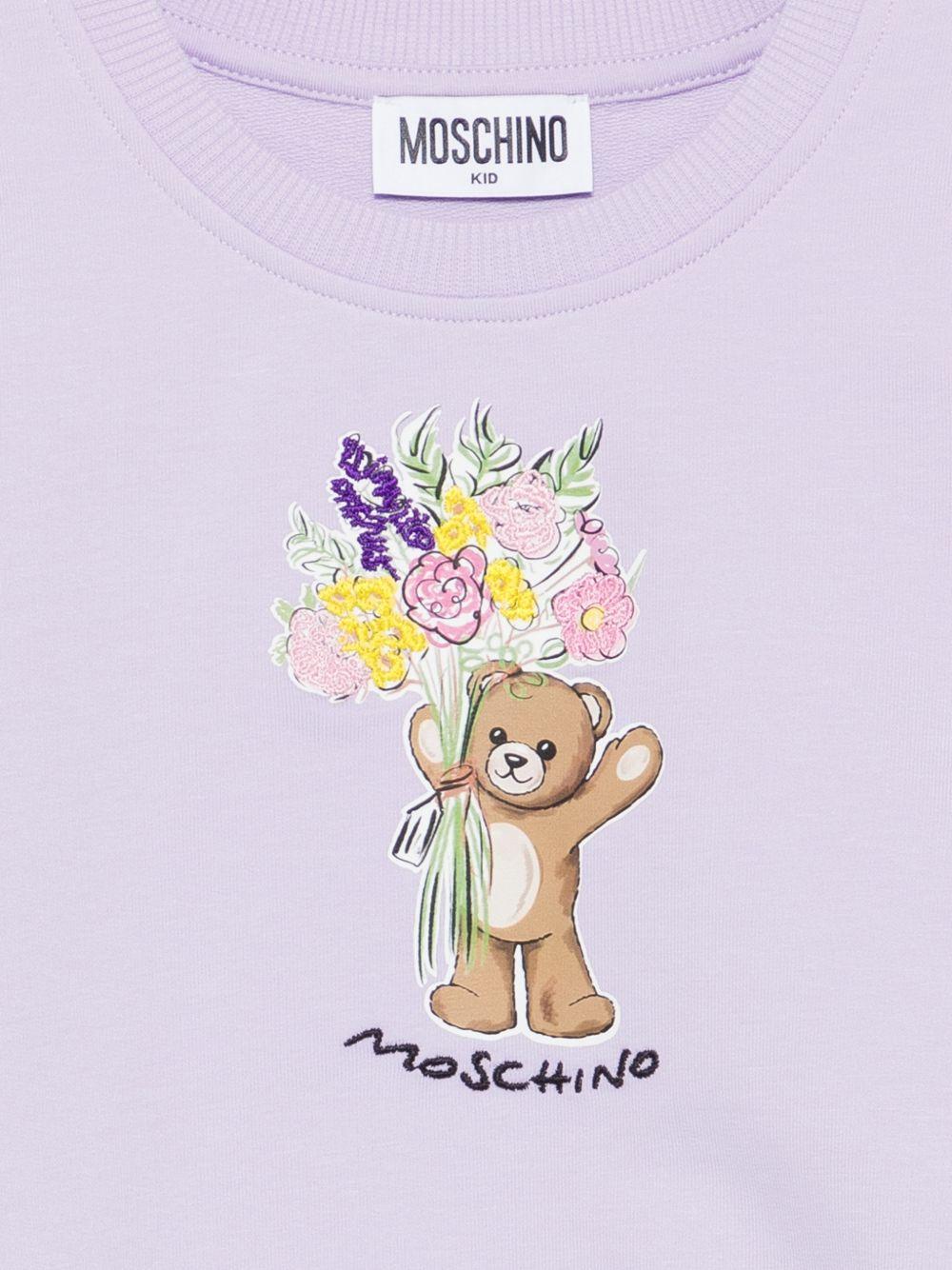 Felpa per bambina Moschino Kids viola con stampa orsetto sul davanti HLF02MLDA00 51683 MOSCHINO KIDS 