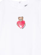 T-shirt per neonata Moschino Kids bianca con stampa Teddy Bear con cuore MLM02BLBA00 10101 MOSCHINO KIDS 