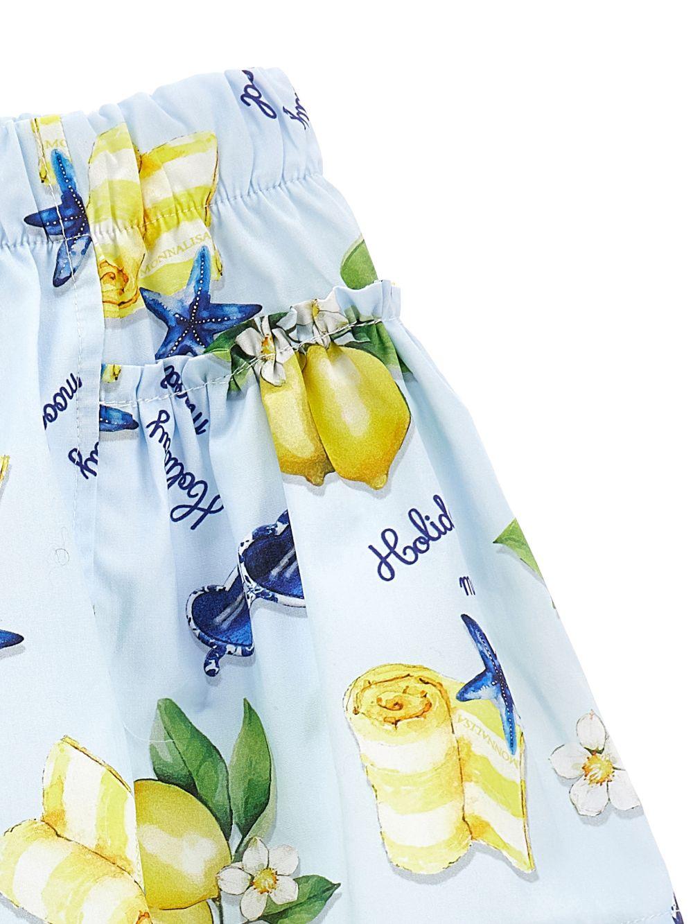 Shorts per bambina Monnalisa Kids azzurri con stampa Holiday Mood all-over 11G417 7624 0052 MONNALISA KIDS 