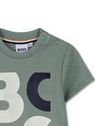T-shirt per neonato Boss Kids verde con stampa logo sul davanti J52885 64U BOSS KIDS 