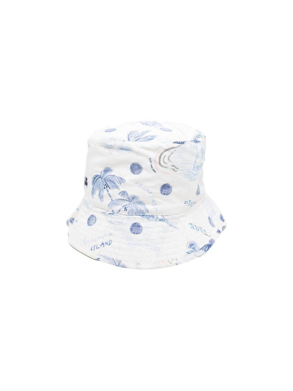 Cappello per bambino Bonpoint bianco con stampa grafica blu S06BACW00005 615 BONPOINT KIDS 