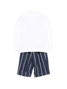 Set cardigan e salopette per neonato Colorichiari blu a righe con fiocco (4 pezzi) MN408431 4908b 60 COLORICHIARI KIDS 