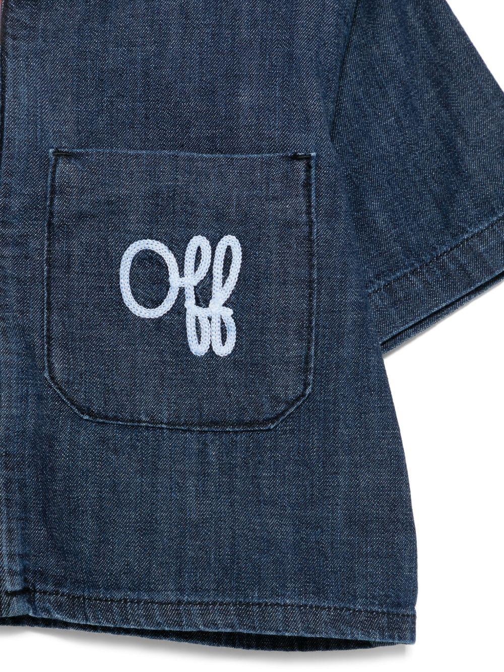 Camicia denim con ricamo per bambina Off-White Kids blu con tasca sul petto OGGG003S25DEN001 4901 OFF WHITE KIDS 