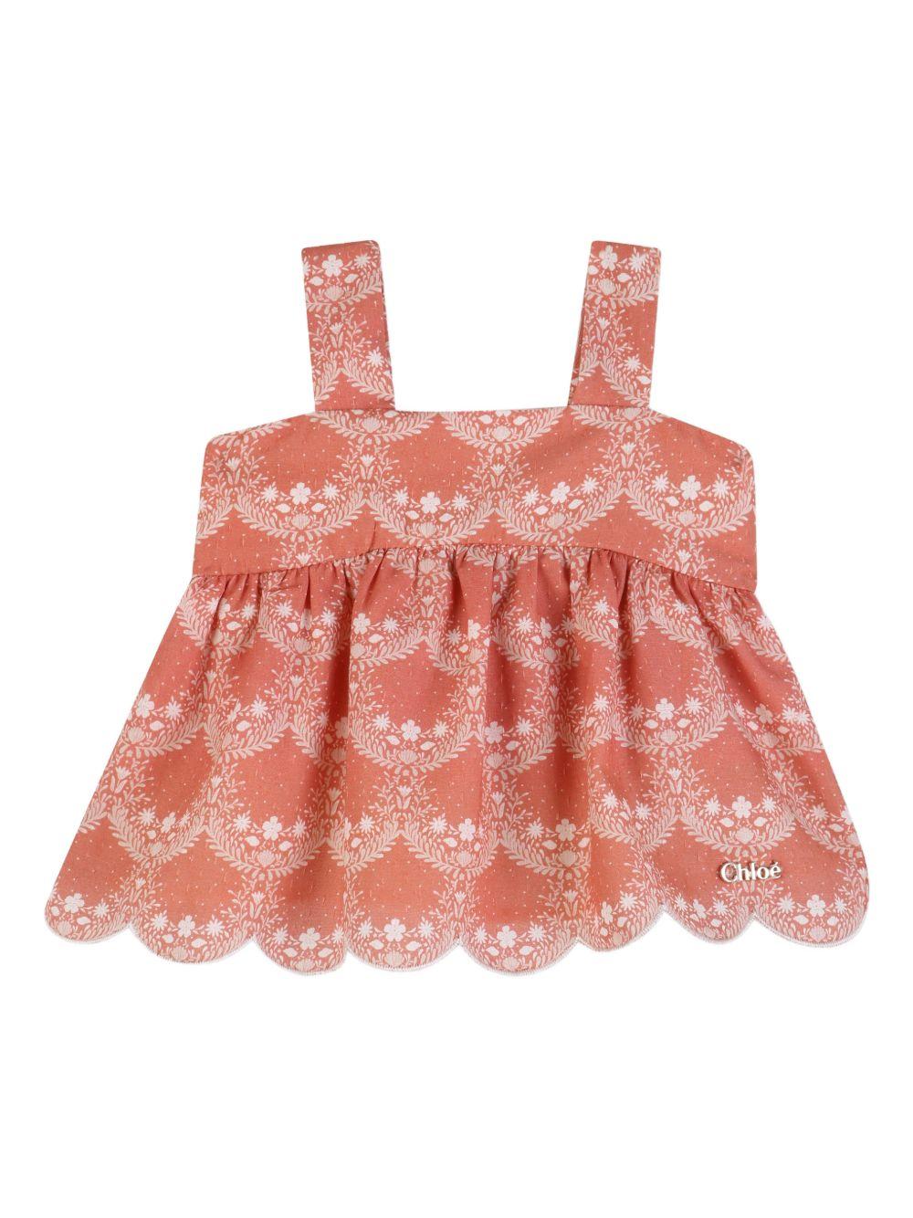 Set top e shorts per neonata Chloé Kids rosa a fiori C20921 45U CHLOE' KIDS 