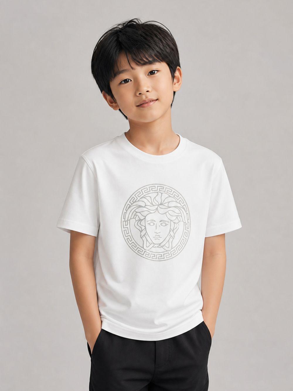 T-shirt per bambini Versace Kids bianca con stampa medusa sul davanti 10002391A11718 2W270 VERSACE KIDS 
