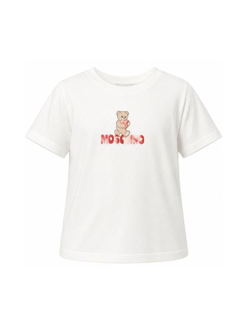 T-shirt da bambina Moschino Kids bianca con orsacchiotto HDM074LBA00 10063 MOSCHINO KIDS 
