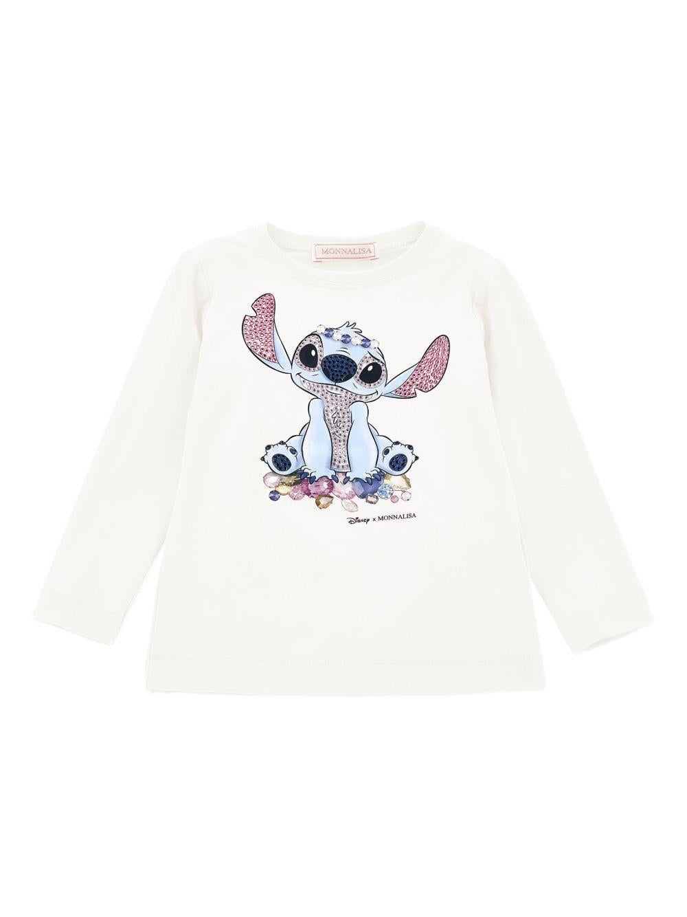 T-shirt per bambina Disney x Monnalisa bianco con stampa grafica Stitch 19F610 6013 0001 MONNALISA 