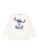T-shirt per bambina Disney x Monnalisa bianco con stampa grafica Stitch 19F610 6013 0001 MONNALISA 