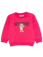 Felpa per neonata Moschino Kids fucsia con stampa Teddy Bear MNF060LCA40 50541 MOSCHINO KIDS 
