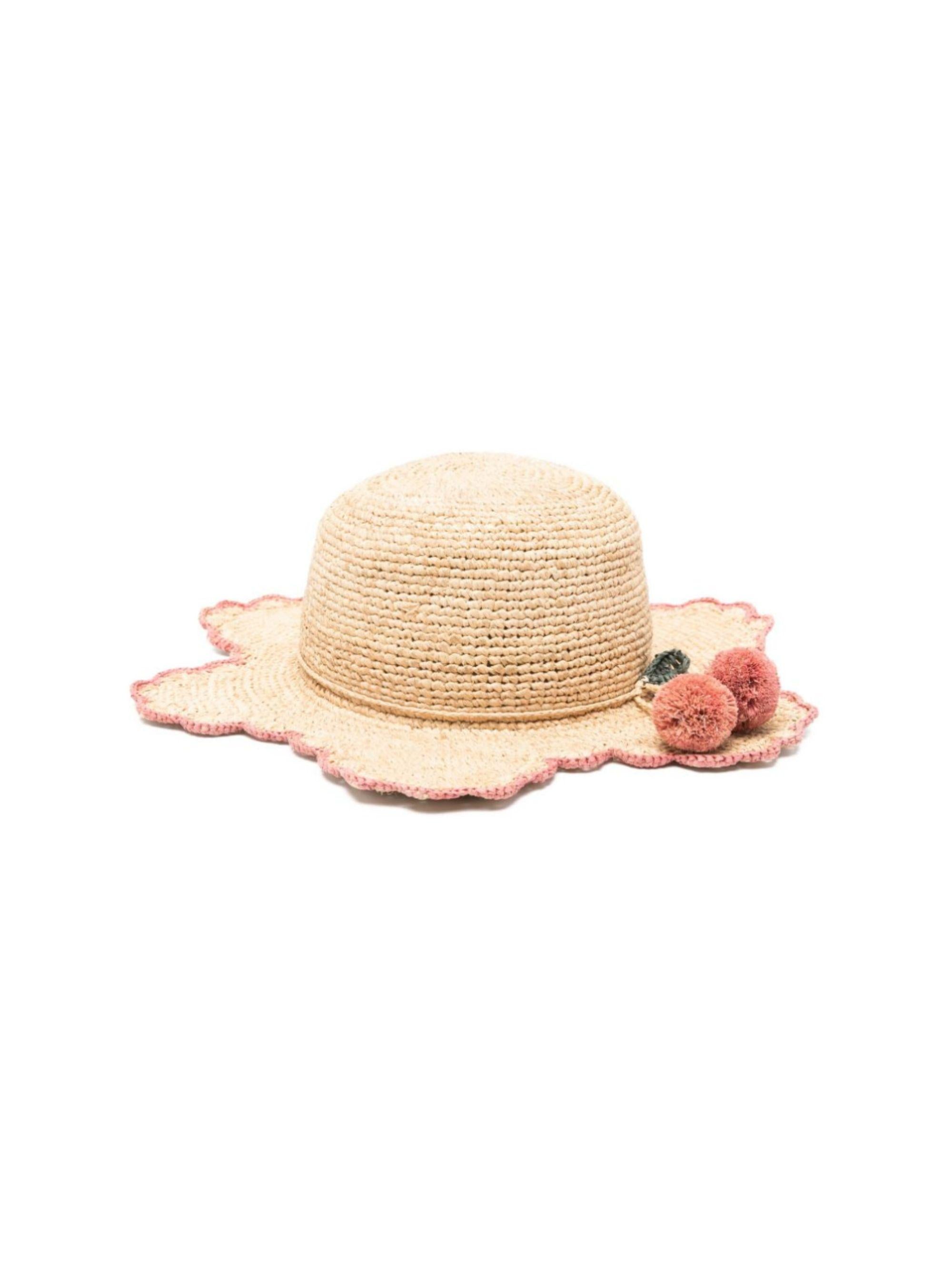 Cappello per bambina Bonpoint beige con pompon rosa S06GACW00001 006 BONPOINT KIDS 