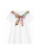 T-shirt per bambina Fendi Kids bianca con stampa fiocco sul davanti JFI391 7AJ F0TU9 FENDI KIDS 