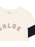 T-shirt per bambina Chloè Kids bianca con maniche a contrasto C21306 148 CHLOE' KIDS 