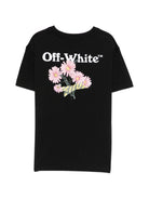 T-shirt per bambina Off-White Kids nera con stampa grafica floreale sul davanti 44GAA001S26J004 001 OFF WHITE KIDS 