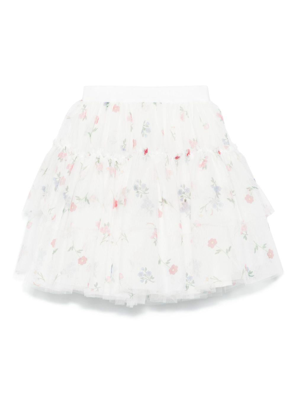 Gonna a fiori per bambina Monnalisa bianco con design slip-on 71E700 5657 0184 MONNALISA KIDS 