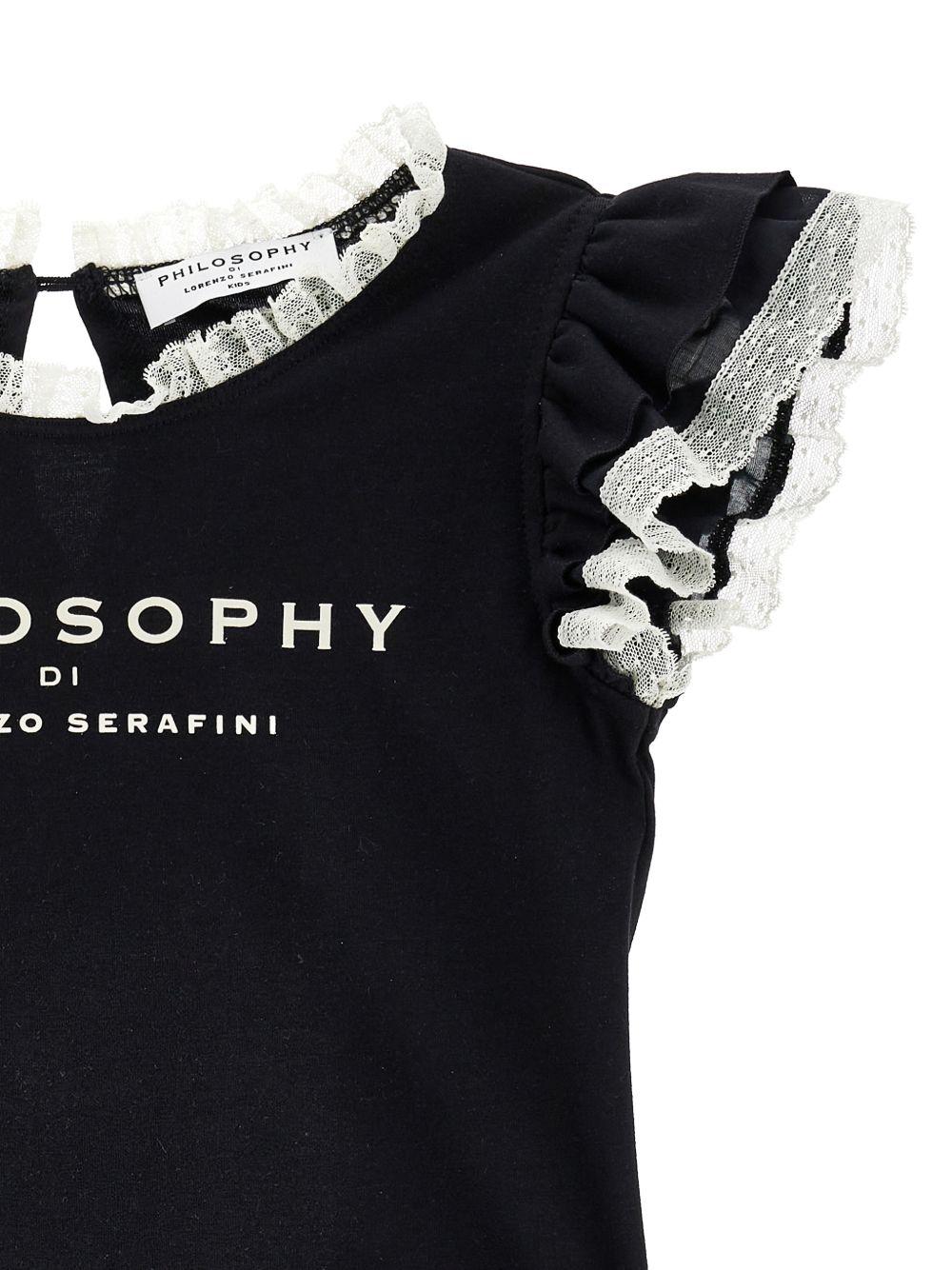 T-shirt per bambina Philosophy di Lorenzo Serafini Kids nera con ruches I1G600 7201 0050 PHILOSOPHY KIDS 