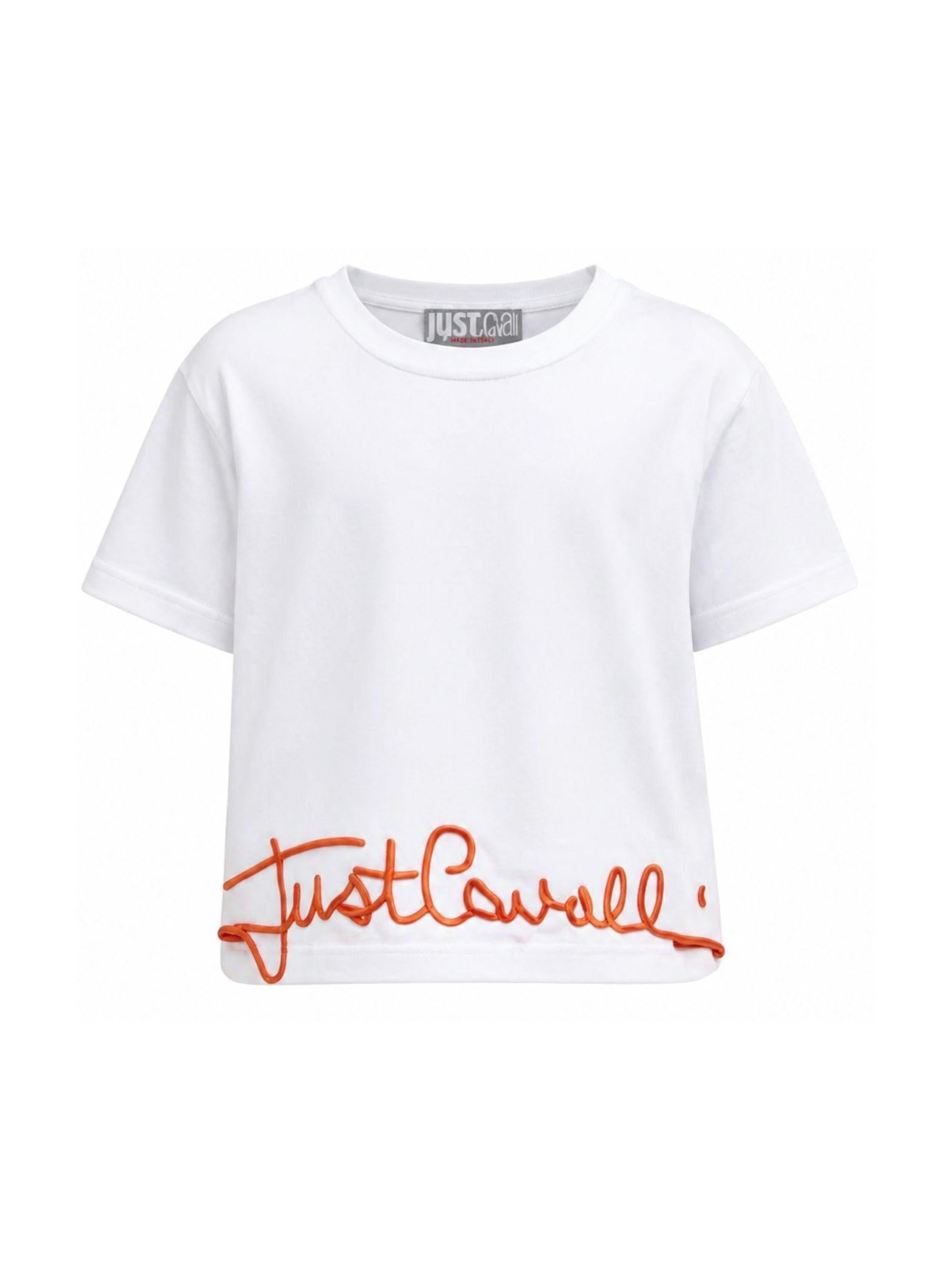 T-shirt per bambina Just Cavalli Kids bianca con logo sull'orlo JGP26084TS WHITE ROBERTO CAVALLI KIDS 