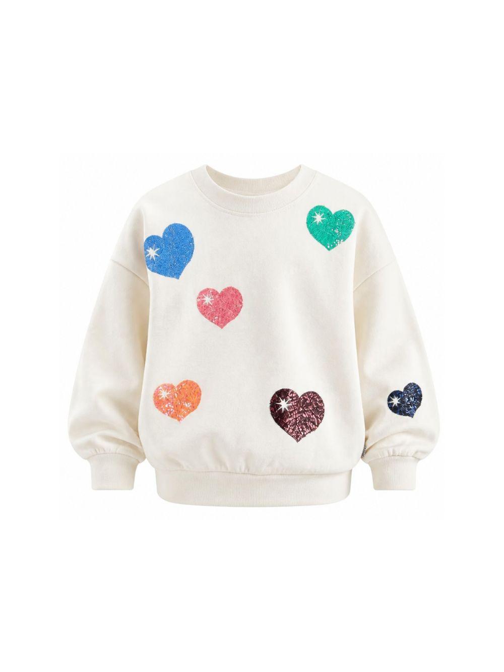 Felpa per bambina Molo Kids bianca con applicazioni a cuore con paillettes 2W26J209 5773 MOLO KIDS 