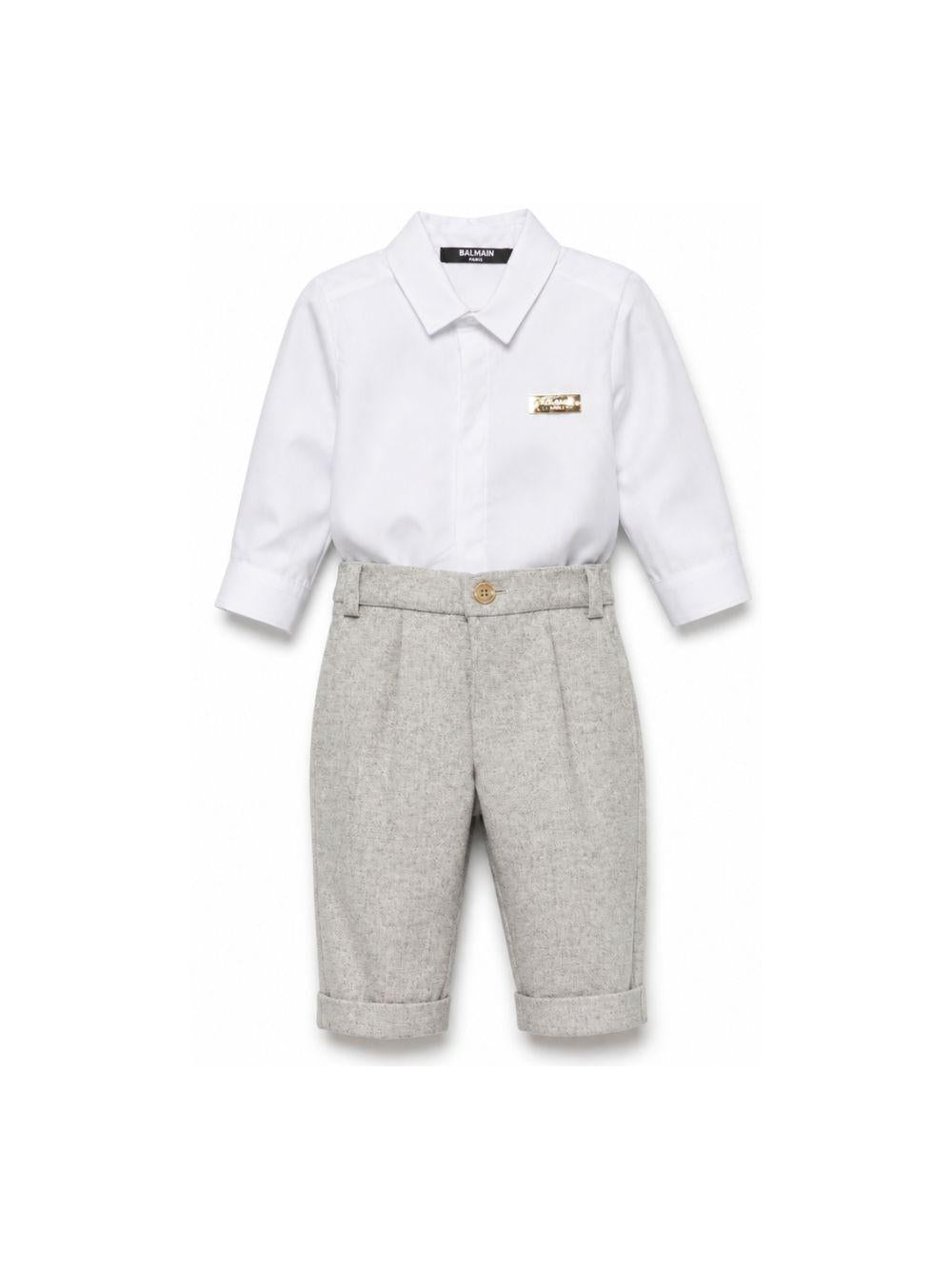 Completo per neonato Balmain Kids bianco e grigio con placca logo BZA300 I0341 806OR BALMAIN KIDS 