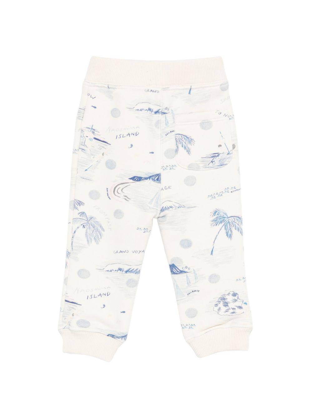 Pantaloni per neonato Bonpoint bianco con stampa grafica blu all-over S06YPAK00003 615 BONPOINT KIDS 