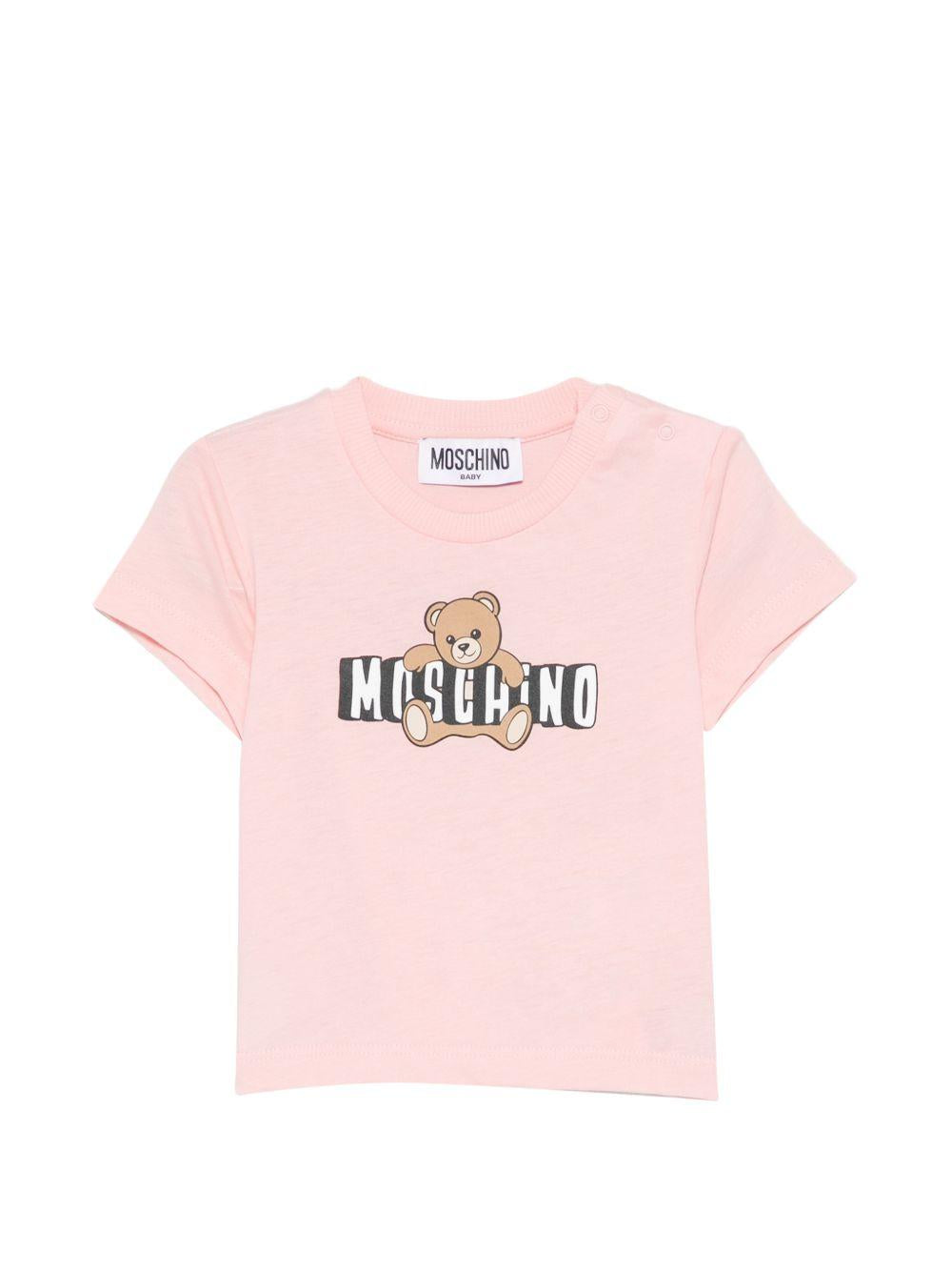 T-shirt per neonata Moschino Kids rosa con logo sul davanti MUM04PLAA03 50209 MOSCHINO KIDS 