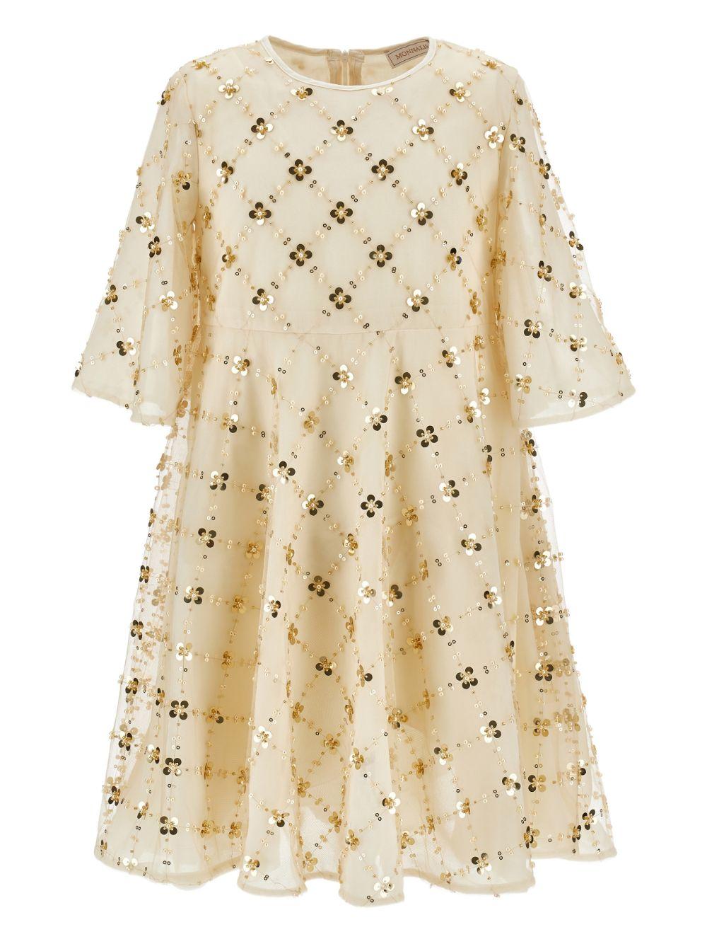 Abito per bambina Monnalisa beige con decorazione a paillettes 79G915RM 7782 0170 MONNALISA KIDS 