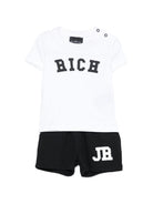 Completo t-shirt e shorts per neonati John Richmond Junior bianco e nero con dettaglio logo RIP26022CJ WHITE JOHN RICHMOND KIDS 