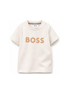 T-shirt per neonato Boss Kids beige con stampa logo sul davanti J52712 21C BOSS KIDS 