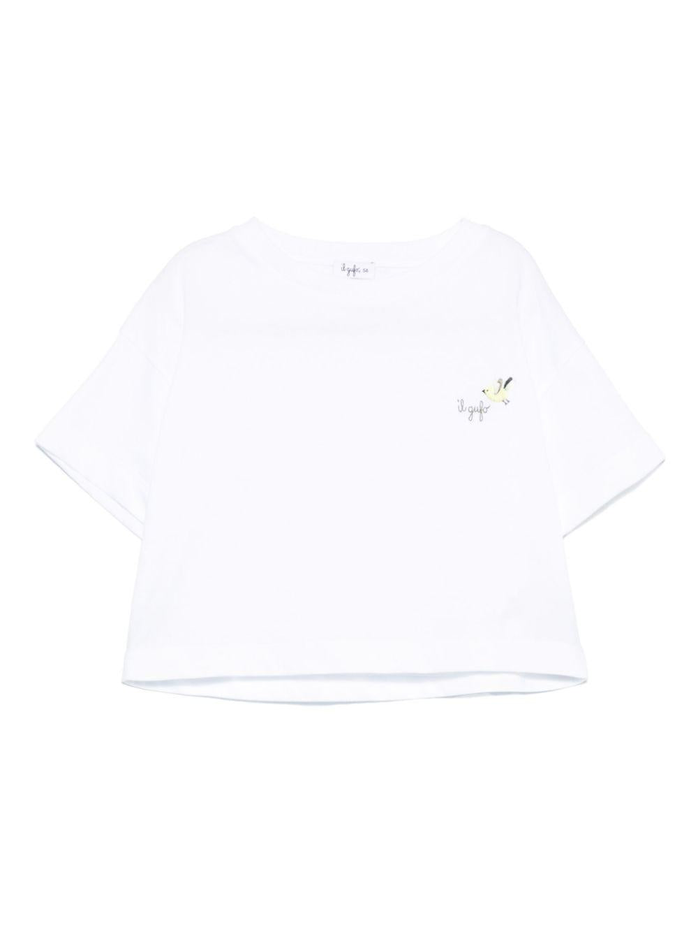 T-shirt per bambina Il Gufo bianco con ricamo con logo P25TS473MF001 151 IL GUFO 