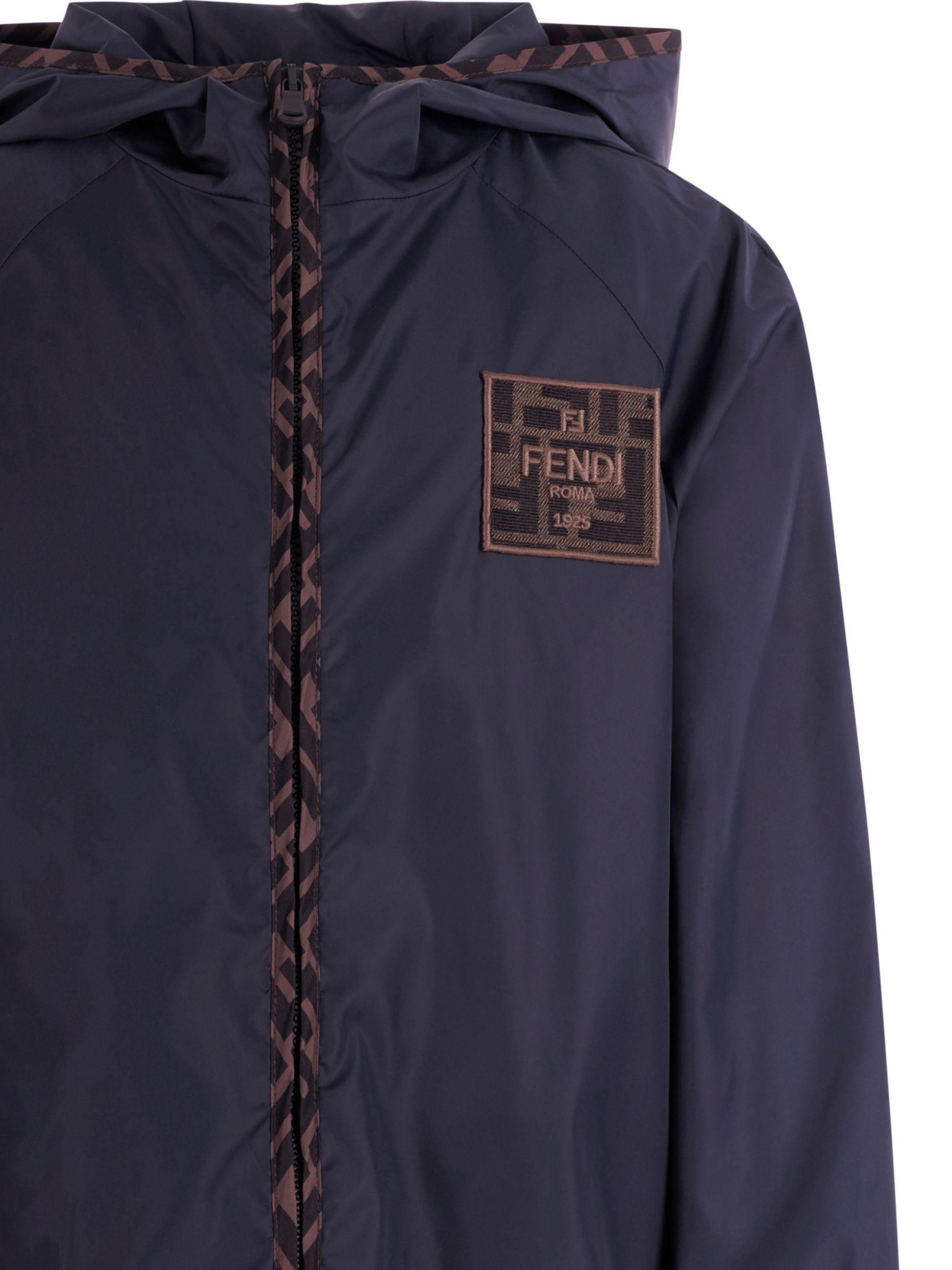 Fendi Kids blue jacket for boys with logo patch on the front
