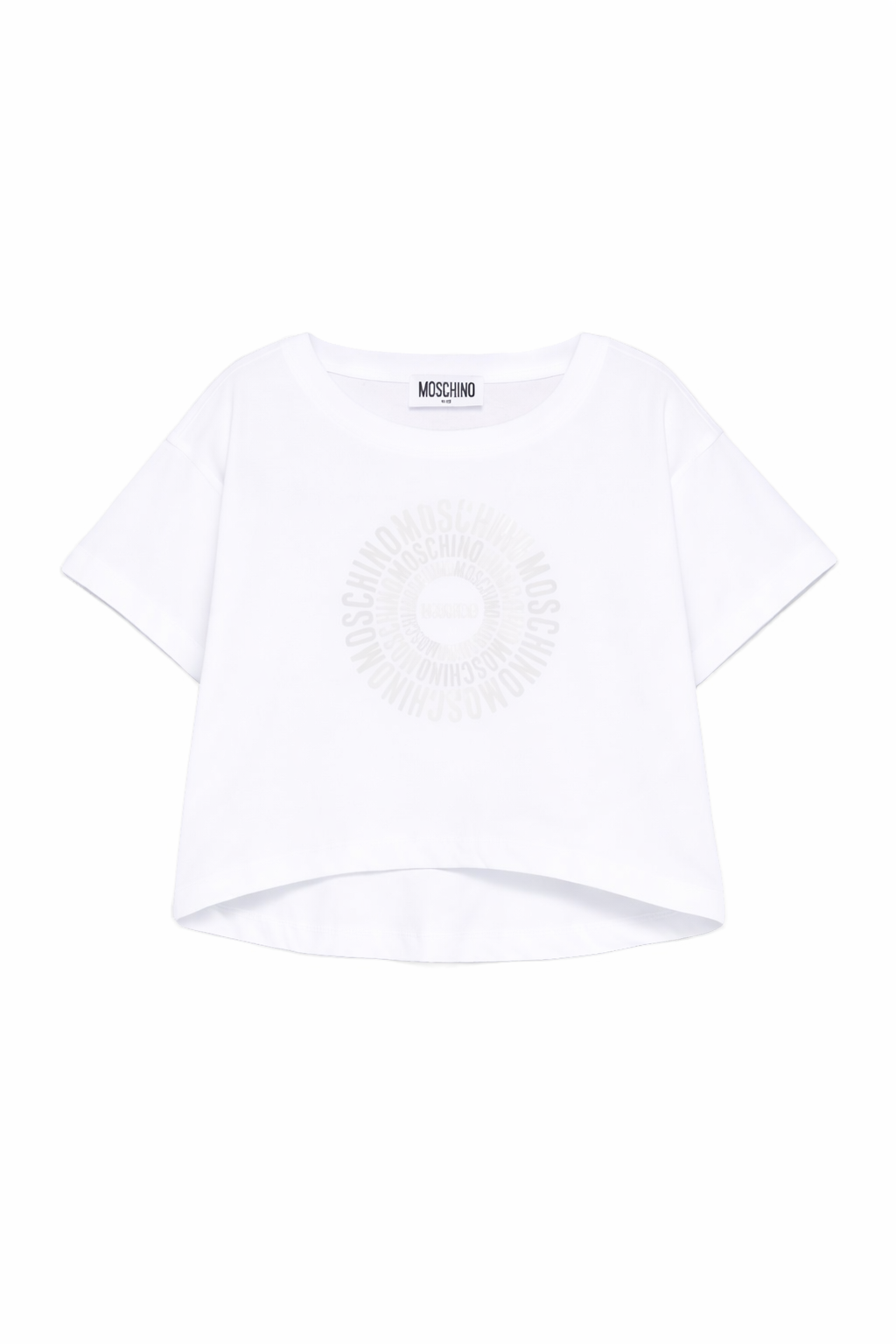 T-shirt per bambina Moschino Kids bianca con design crop HDM070LAA02 10101 MOSCHINO KIDS 