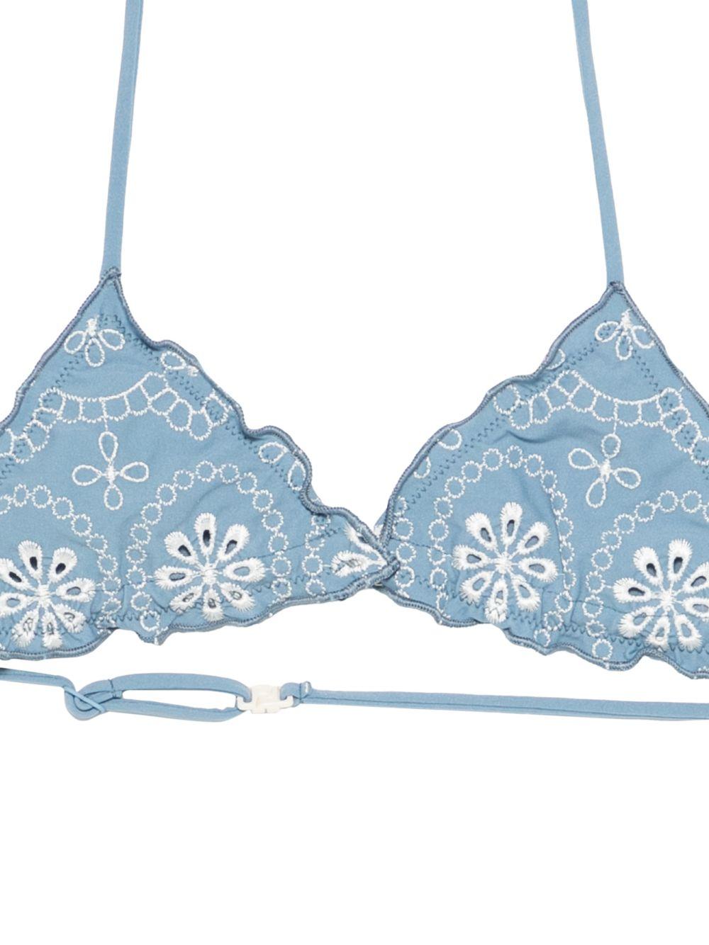 Costume da bagno per bambina MC2 Saint Barth Kids blu con fiori con dettaglio ricamato CRIS001 00020L MC2 ST. BARTH KIDS 