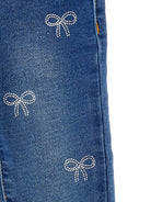 Jeans dritti per neonata Monnalisa in denim con stampa con fiocco 39F400 6042 0055 MONNALISA 