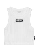 Canotta per bambina Palm Angels Kids bianca con motivo a coste PGAG002S26JER002 002 PALM ANGELS KIDS 