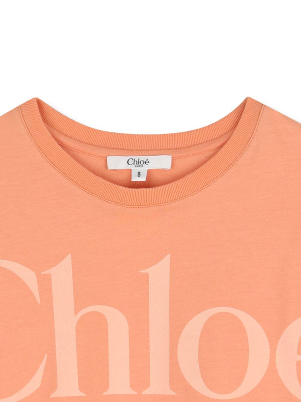 T-shirt per bambina Chloé Kids arancione con logo sul davanti C20859 43A CHLOE' KIDS 