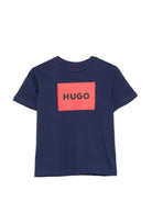 T-shirt per bambino Hugo Kids blu con logo sul davanti G00572 85C Hugo KIDS 