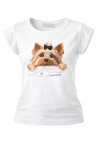 T-shirt per bambina Monnalisa bianca con grafica cagnolino 11G623 7201 0099 MONNALISA KIDS 