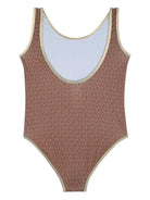Costume da bagno per bambina Michael Kors Kids marrone con logo all-over R30560 348 MICHAEL KORS KIDS 