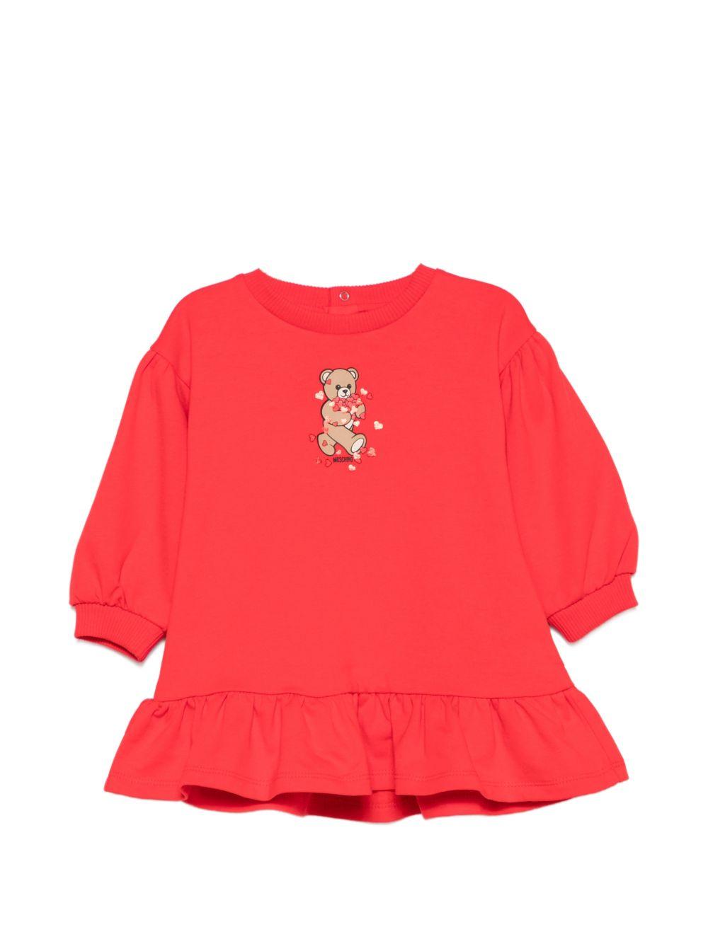 Abito per neonata Moschino Kids rosso con motivo Teddy Bear MAV0CWLDA63 50109 MOSCHINO KIDS 