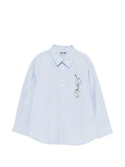 Camicia per bambino Moschino Kids azzurra con stampa grafica occhiali HUC01YLLA10 40213 MOSCHINO KIDS 