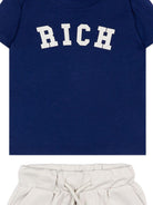 Set t-shirt e shorts per neonato John Richmond Junior blu con stampa logo RIP26022CJ BLUE JOHN RICHMOND KIDS 